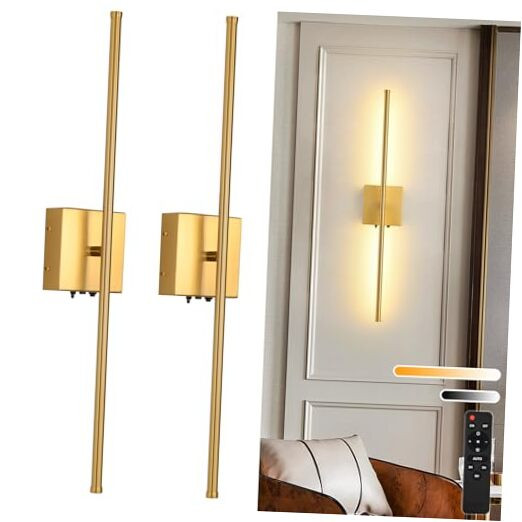 Battery Operated Wall Sconces set of 2, 11000mAh Wireless Rechargeable Gold