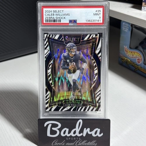 2024 Panini Select #25 Caleb Williams (RC) Concourse  Zebra Shock Prizm - PSA 9