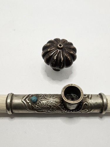 Antique Chinese Pipe Great Patina Hand Made Silver Carved - Picture 12 of 14