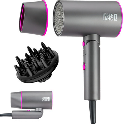 Ionic Hair Dryer 1875W - Compact Portable Lightweight with Diffuser Grey/Pink