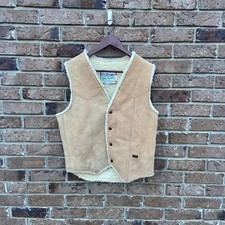 Vintage 70s Suede Hide Sherpa Lined Wrangler Snap Button Vest