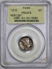 1916 Mercury 10c Silver Dime PCGS MS 64 FB Full Bands