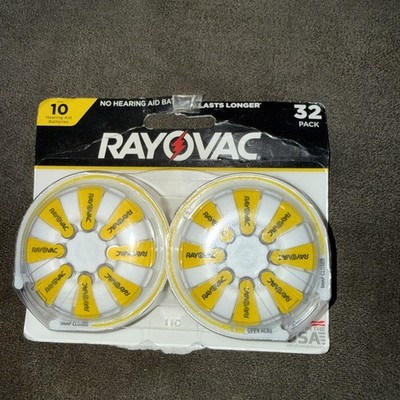 Rayovac Size 10 Hearing Aid Batteries   32 Pack   Long Lasting & Mercury Free