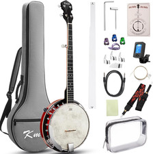 Banjo, 5 String Electric Acoustic Banjos with Remo Head Full Size 38 Inch Closed