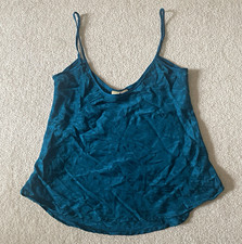 Vintage Victoria  s Secret Gold Label 100 Silk Teal Floral Jacquard Camisole Top