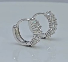 S925 Sterling Silver 2mm Full Moissanite Huggie Hoop Earrings NEW