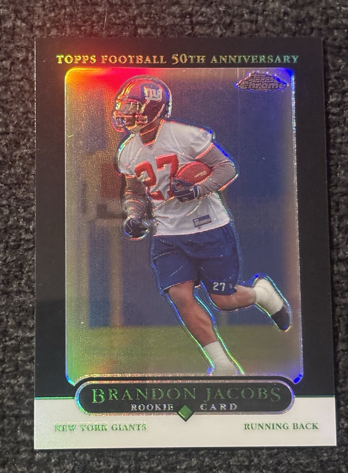 2005 TOPPS CHROME BRANDON JACOBS ROOKIE #216 BLACK REFRACTOR #028/100 RARE!