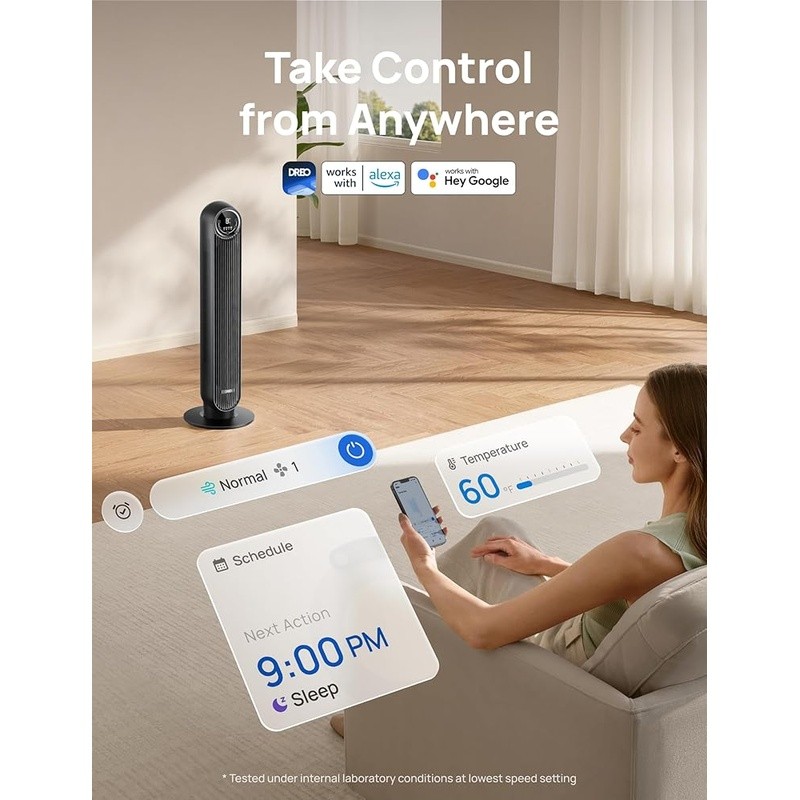 Smart WiFi Bladeless Floor Fan Remote Control Oscillating Timer Quiet Airflow US