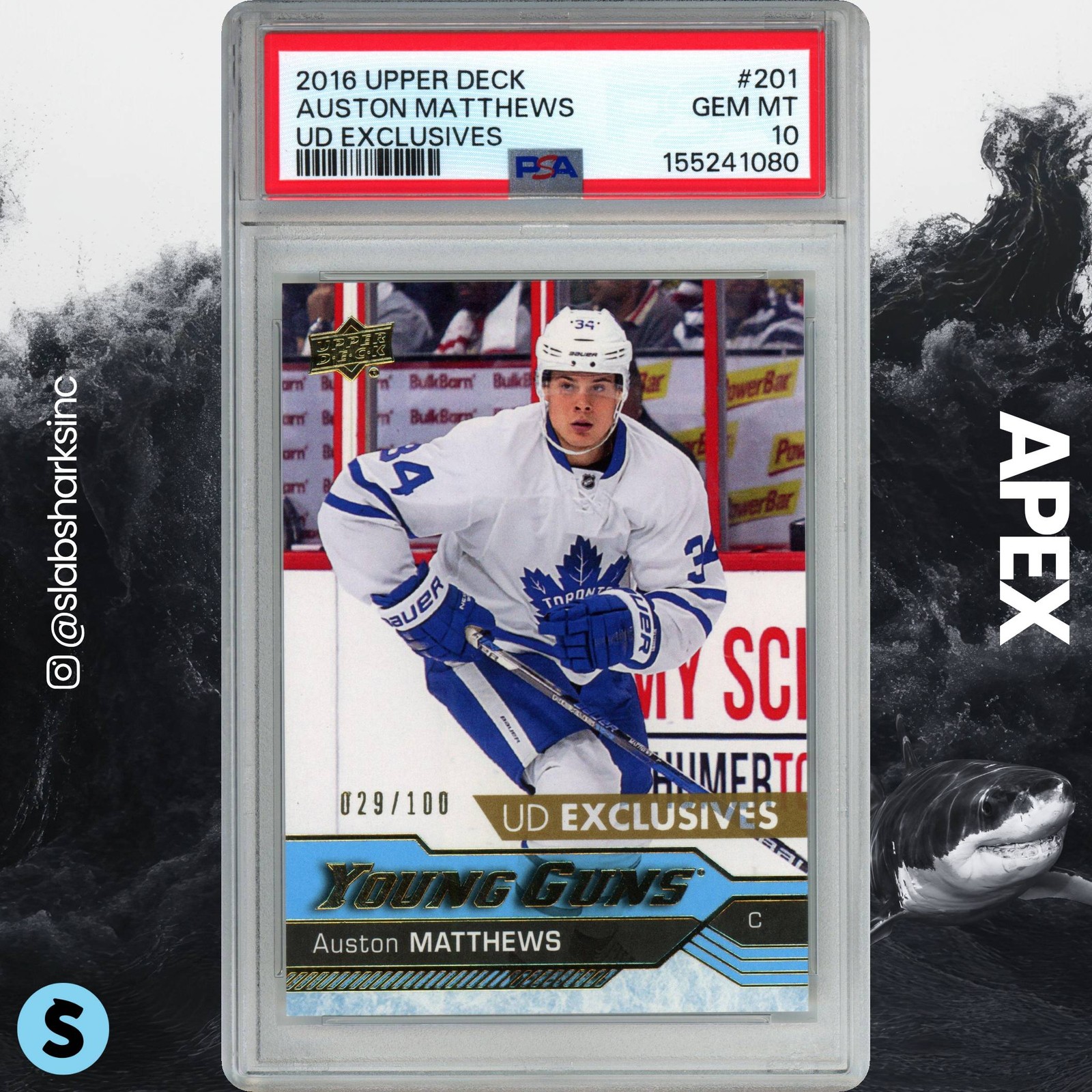 2016 UPPER DECK #201 AUSTON MATTHEWS UD EXCLUSIVES YOUNG GUNS ROOKIE /100 PSA 10