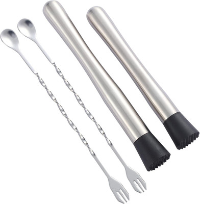10 Inch & 8 Inch Stainless Steel Cocktail Muddler with 2 Mixing Spoon, Home Bar 