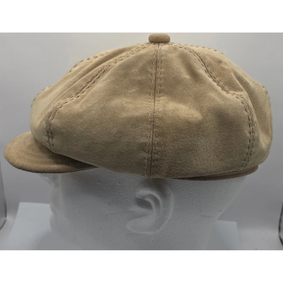 Gorra de boyero de gamuza Liz Claiborne beige tostado Gatsby sombrero plano para mujer OS Foto 2 de 4