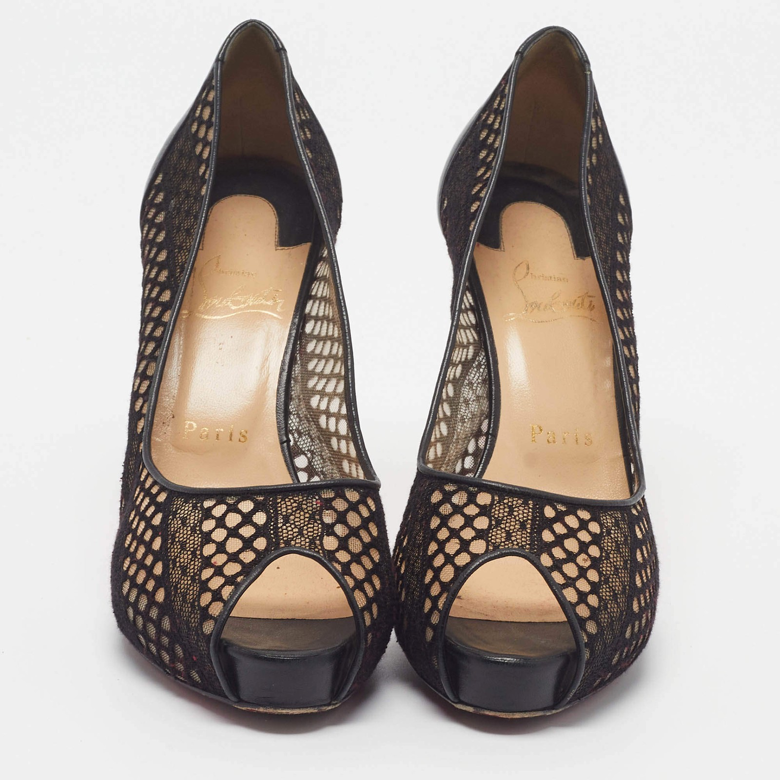 Christian Louboutin Very Lace Size 38.5 Black Lace and Leather Platform Pumps image 3