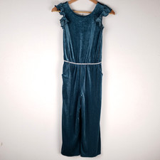 Cat  Jack Jumpsuit Girls Large 10/12 Velvet Sleeveless Ruffle Metallic Romper