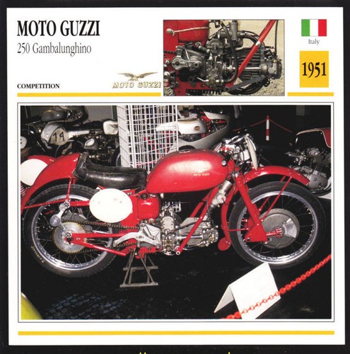 1951 Moto Guzzi 250cc Gambalunghino 247cc Italy Motorcycle Photo Spec Info Card