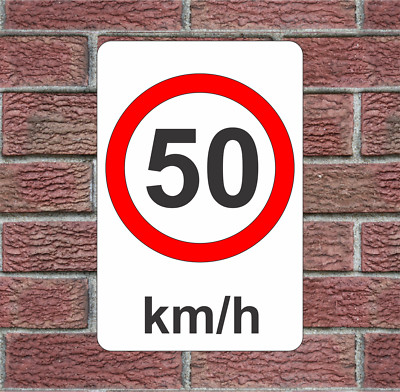 Metric Speed Limit 50 km/h White Red & Black Metal Sign Kilometer European Road