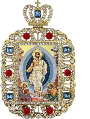 Greek Byzantine Angels Resurrection of Christ Gold Tone Easel Frame Icon 5.75 In