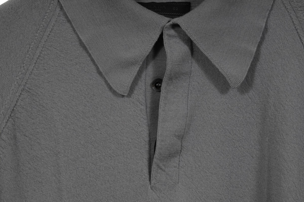 Prada Men Polo Shirt Size Large IT 52 Gray Wool Silk Blend Short 