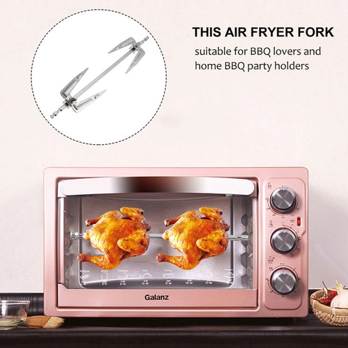 Healvian Tournebroche Inox 25 Cm Pour Four & Friteuse à Air – Fourche Rotative Poulet Rôti, Barbecue Parfait