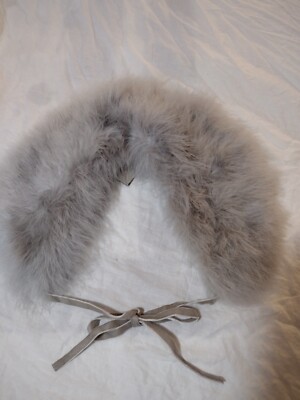 Hoss Introbia Real Turkey Feather Down  Fur Scarf  Collar Tie On Gray