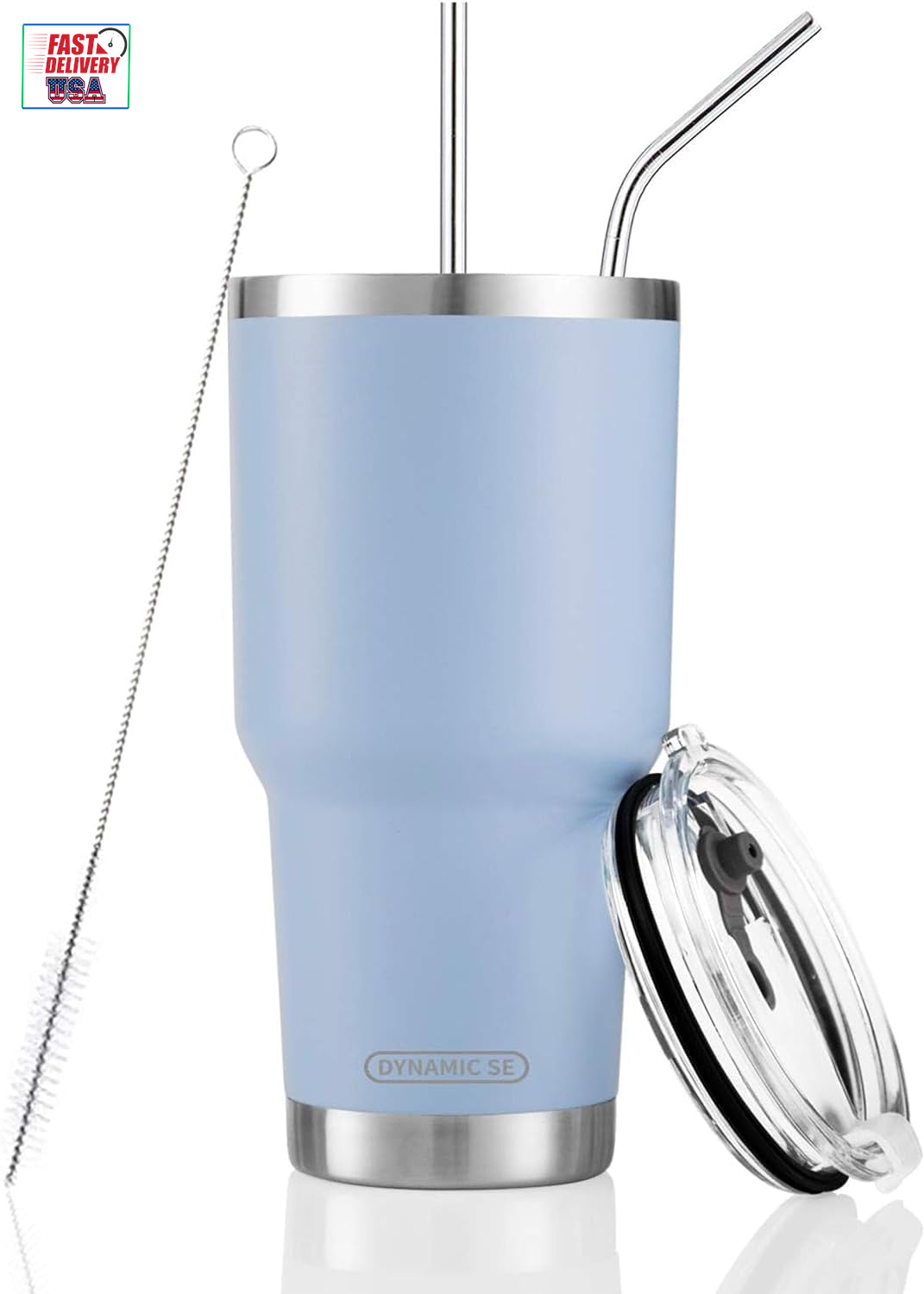 30Oz Blue Tumbler Stainless Steel Double Wall Vacuum Insulated Mug with Straw an