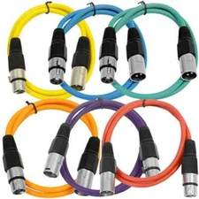 Seismic Audio - 6 Pack of Multiple Colors 3 Foot XLR Patch Cables Cords