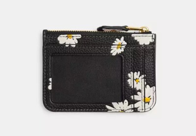 NWT Coach Mini Skinny ID Card Case in Floral DAISY Print Black