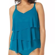 Coco Reef Classic Solid Tiered Mesh Tankini Teal Cove Size 36DD NWT