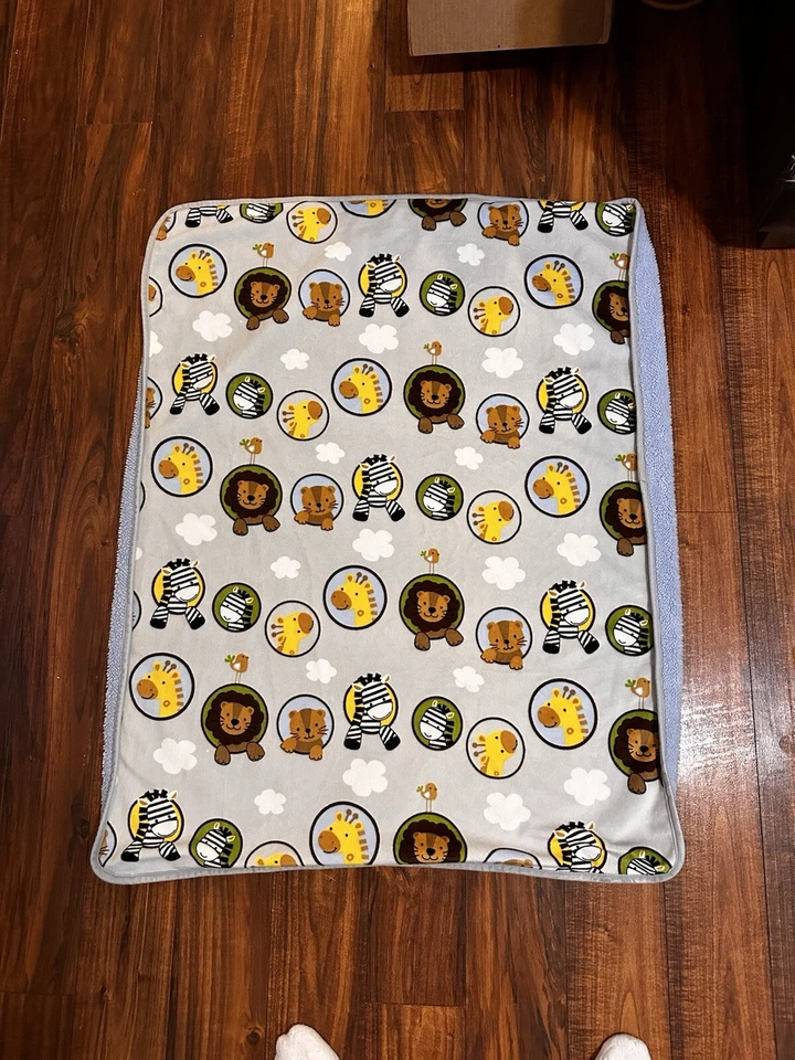 Manta de seguridad para bebés corderos e hiedra gris/azul bebé león jirafa cebra animales zoológico Foto 3 de 4