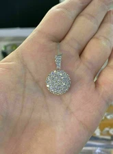 1Ct Round Cut VVS1 Diamond Cluster Pendant 14K White Gold Finish
