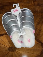 Justice Girls Slip On Scuff Slippers Size 4/5 Metallic New