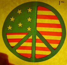 PEACE SIGN VINTAGE 1970's WINDOW DECAL STICKER RED WHITE & BLUE 4.5" x 4.5" NOS