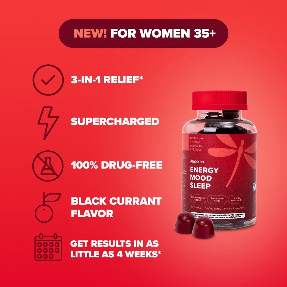 Amberen Energy Mood Sleep Gummies with Pycnogenol Perimenopause Support