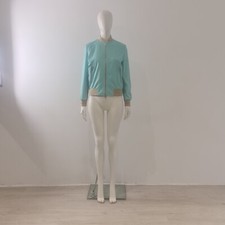 Baldinini Blue Leather Jacket Uk 12 14 Eu 40 42 Bomber Duck-egg 100% Real