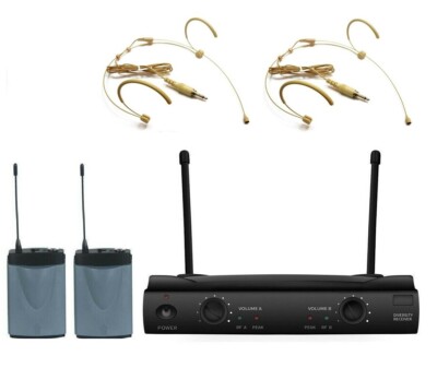 UHF Dual Channel Wireless Headset Microphone System for Shure UT4 Receiver Beige