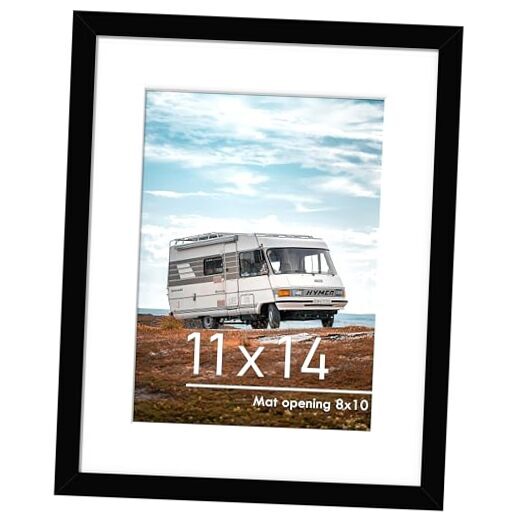 Picture Frame, Display Pictures 8 x 10 with Mat or 11 x 14 Without 11x14 Black