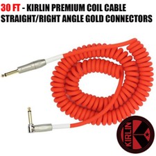 Kirlin 30ft Premium Coil Cable 1/4" Guitar Instrument Straight-Right-Angle RDF