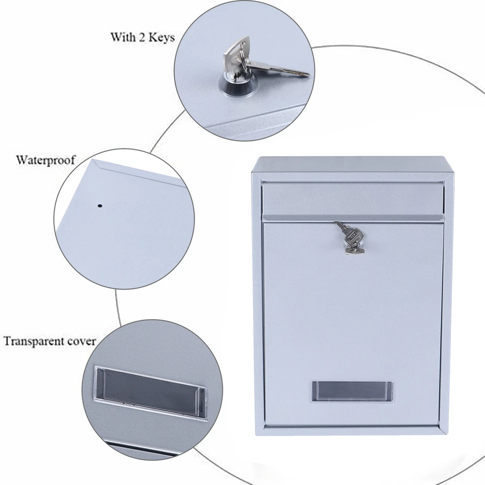Wall-Mount Mailbox Security Lockable Mail Box Door Newspaper Letter Drop Box NEW - Image 3 of 4