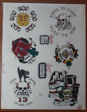 Original Bill Loika Traditional Style Tattoo Flash Sheet 12x15" Skulls, Devil
