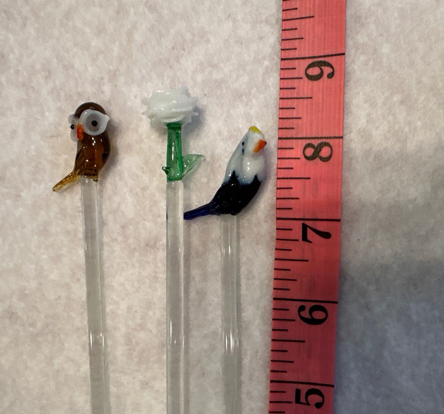 Vintage Blown Glass Swizzle Stir Sticks Owl, Rose & Bird Preowned eBay