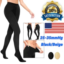 Unisex Compression Pantyhose 25-35mmHg Support Closed Toe S-2XL Black/Beige