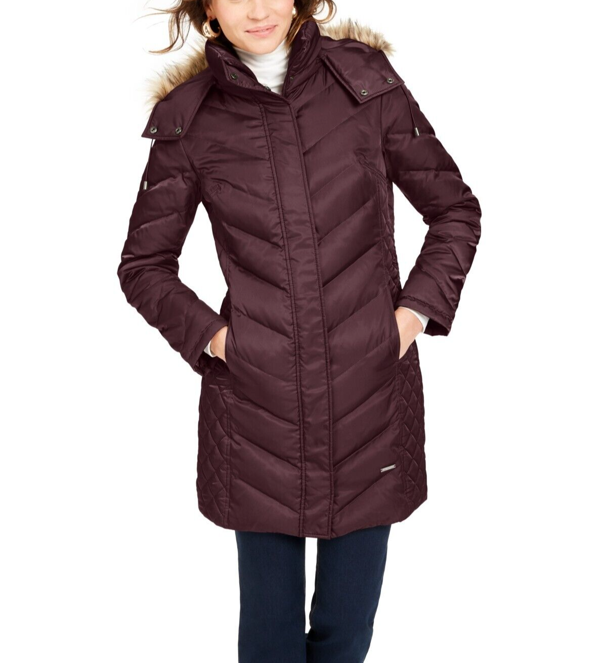 Kenneth Cole Women's Faux-Fur-Trim Hooded Down Puffer Coat. Red, Size S,  NwT 193629858876 | eBay