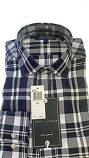 Tommy Hilfiger Dress Shirt, Navy, 100 Cotton, Blue, Plaids Checks, Spread