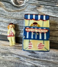 Small Bath House Ceramic Hinged Trinket Keepsake Box Girl in Bathing Suit Inside