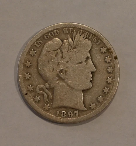 1897 S Barber Half Dollar, Good Condition, Tough Date, some spots /stains