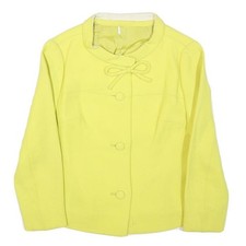 Womens Yellow Wool Blend Button Jacket XS Plain Classic Fit Bow Detail