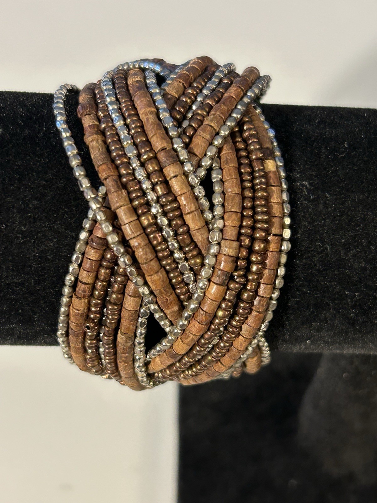 Unique Beaded Adjustable Bracelet Silver, Brown, … - image 2
