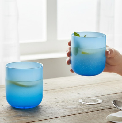 Jonathan Adler Blue Ombre Glass Tumblers Set Of 2 Frosted Cocktail Cups