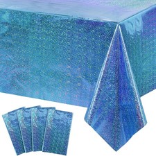 4 Pack Iridescence Plastic Tablecloths Shiny Disposable Laser Rectangle Table