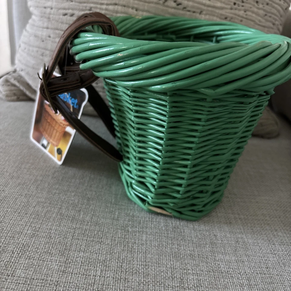 NUEVO - Cesta de bicicleta de ratán con asas de cuero - Almacenamiento - Verde Foto 3 de 4
