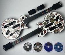 Nintendo Wii Guitar Hero Legends of Rock Bundle w/ 4 Games Dual Guitar GH3 Lot
